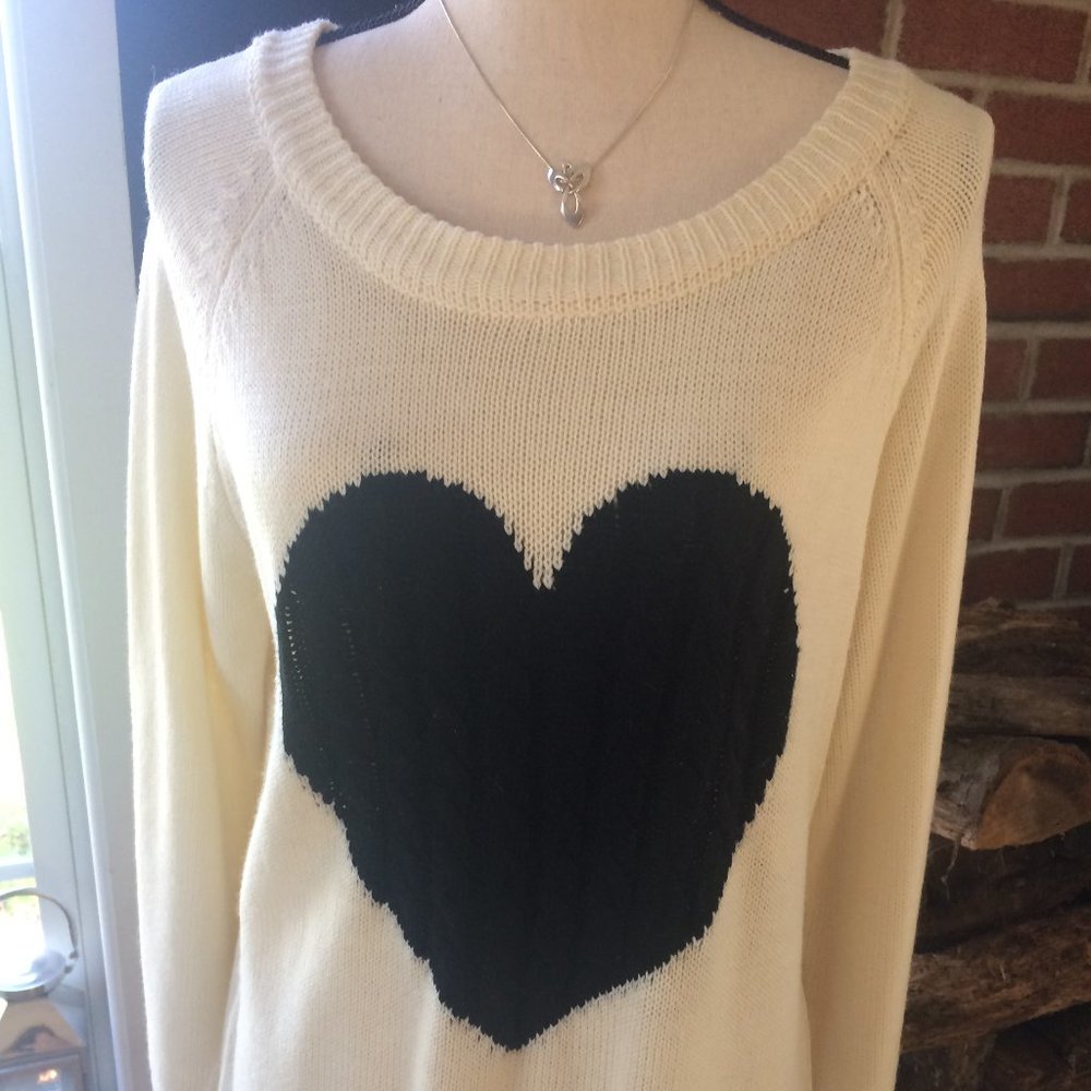 Cream Sweater with Black Heart